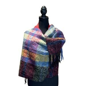 Large Soft, Warm Fringed Acrylic Scarf, Multicolor, EUC